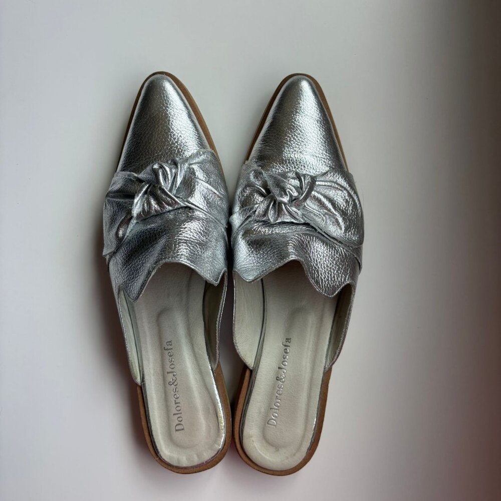 Women's Shoes- Slip on Silver Mules- 100% Argentinian leather- Size 38